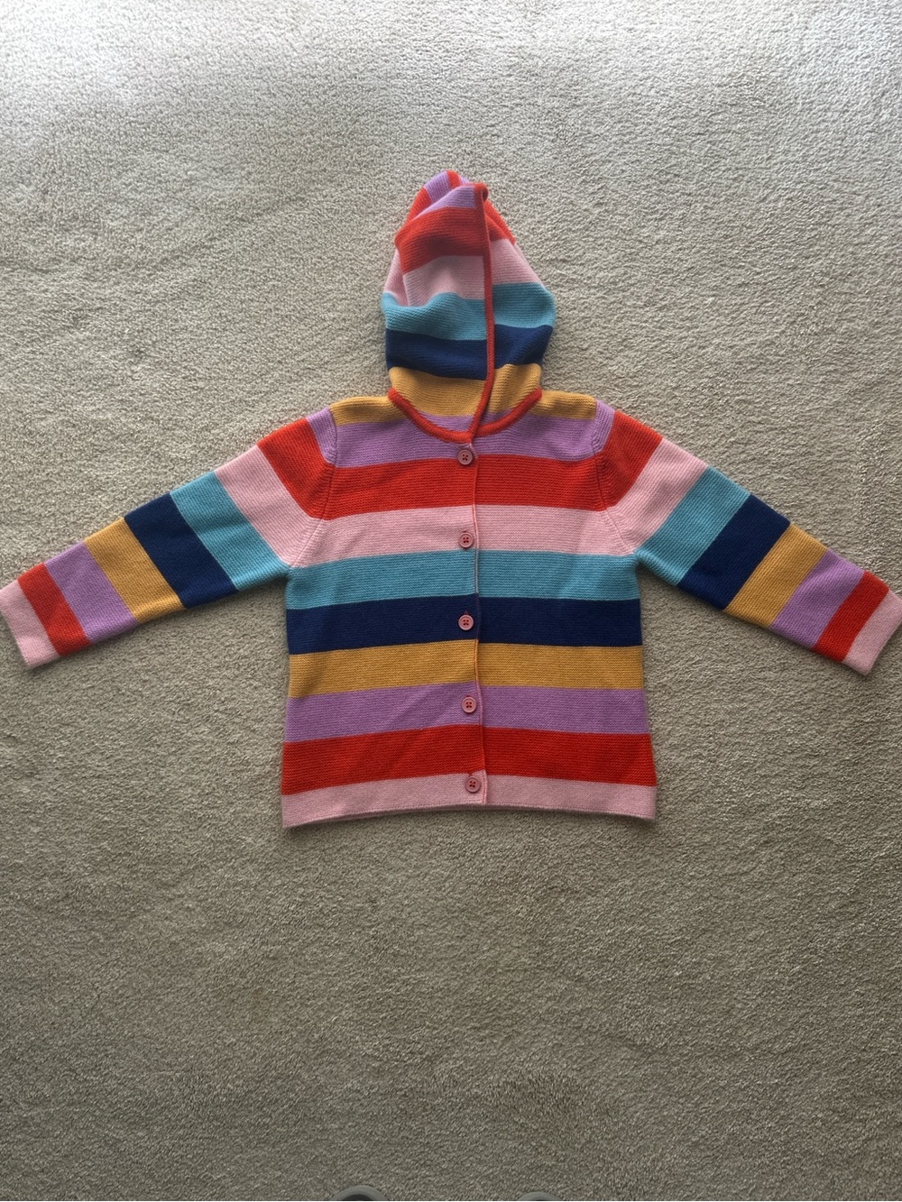 100% Cashmere Gender Neutral Kids Multicolor Striped Hooded Cardigan -